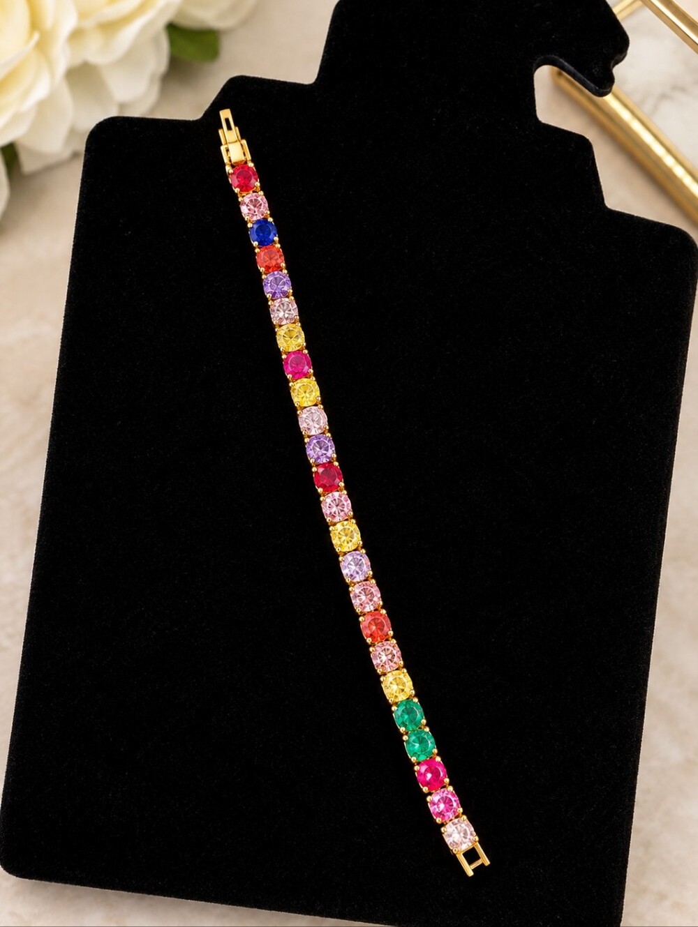 18kgp Dubai Jewelry- Multi-Color Cubic Zirconia Tennis Bracelet - Women Jewelry